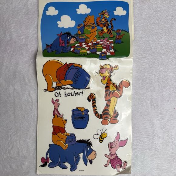 Vintage 90s Winnie The Pooh Window Static Cling Sticker Set Tigger Piglet Eeyore - Picture 3 of 4